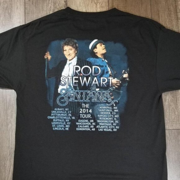 Rod Stewart & Santana 2014 Tour T-Shirt Size L Back Splash Black - Picture 2 of 4